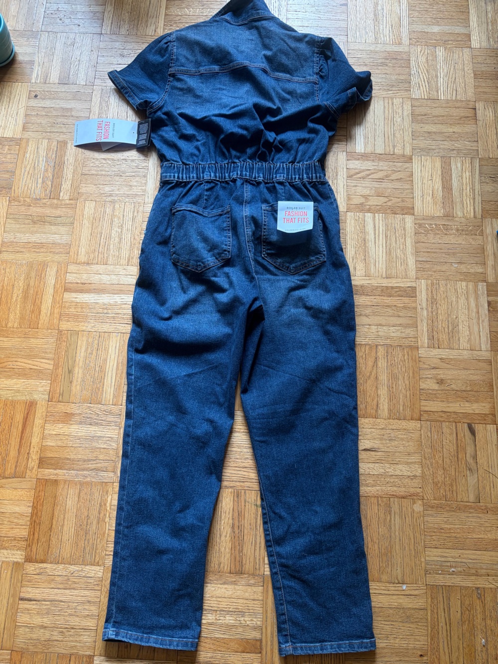 Celebrity Pink Puff Sleeve One-piece Dark Stretch Denim Boiler-suit Size Medium - Picture 3 of 16